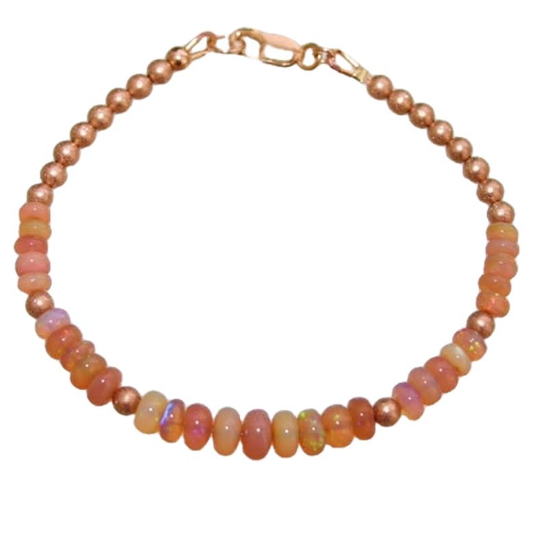 Bracelet en opale éthiopienne naturelle, perles rondes 3mm et fermoir en or rose précieux
