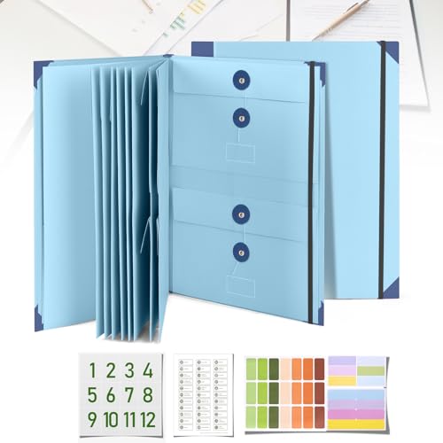 Document Organizer File Folder with Labels and Pockets Expanding Storage Folder for Important Papers Emergency Binder Birth Certificates and Letters Ideal for Home Files Organization (Blue)