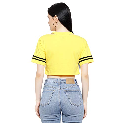 Image of LE BOURGEOIS Women Solid Loose Fit Desiger V-Neck Short Sleeve Dance Party Casul Crop Top