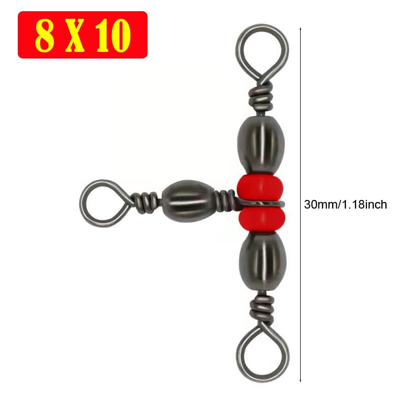 SquEqu 50 Pack Fishing Three Way Swivels Cross Line Barrel 3 Way Swivel Crossline Connector Tackle Trolling T-Turn Connection for Fishing Tackle Catfish Rig Surf Saltwater Freshwater Spider Rigging