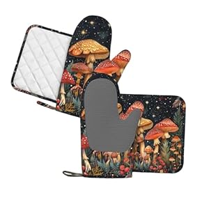 Ovenmittsandpotholdersmushroomforestvintagesiliconekitchenaccessoriessetof4heatresistantlongglovespotholdernonslipgripforchefcookingbakinggrillingbbq Urban Country Home Decor Oven mitts and pot holders mushroom forest vintage silicone kitchen accessories set of 4 heat resistant long gloves potholder non slip grip for chef cooking baking grilling bbq urban country home decor