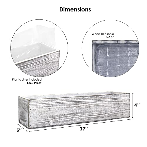 Cys Excel White Wooden Planter Box (17"X5" H:4") With Removable Plastic Liner | Multiple Colors Rustic Rectangle Indoor Decorative Box #TOP4