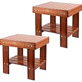 JOIKIT 2 Pack 11 x 9 x 10 Inches Bamboo Step Stools, Bamboo Small Stool with Storage Shelf, Kids Wooden Foot Step Stool Bathroom Bench for Kitchen, Bedroom, Bathroom, Hallway