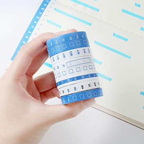 NUOBESTY Masking Washi Tape Set Day of The Week Washi Tape Date Week Time Grid Washi Paper Tapes Decorative Stationery Masking Tape Planner Sticker 8 Rolls