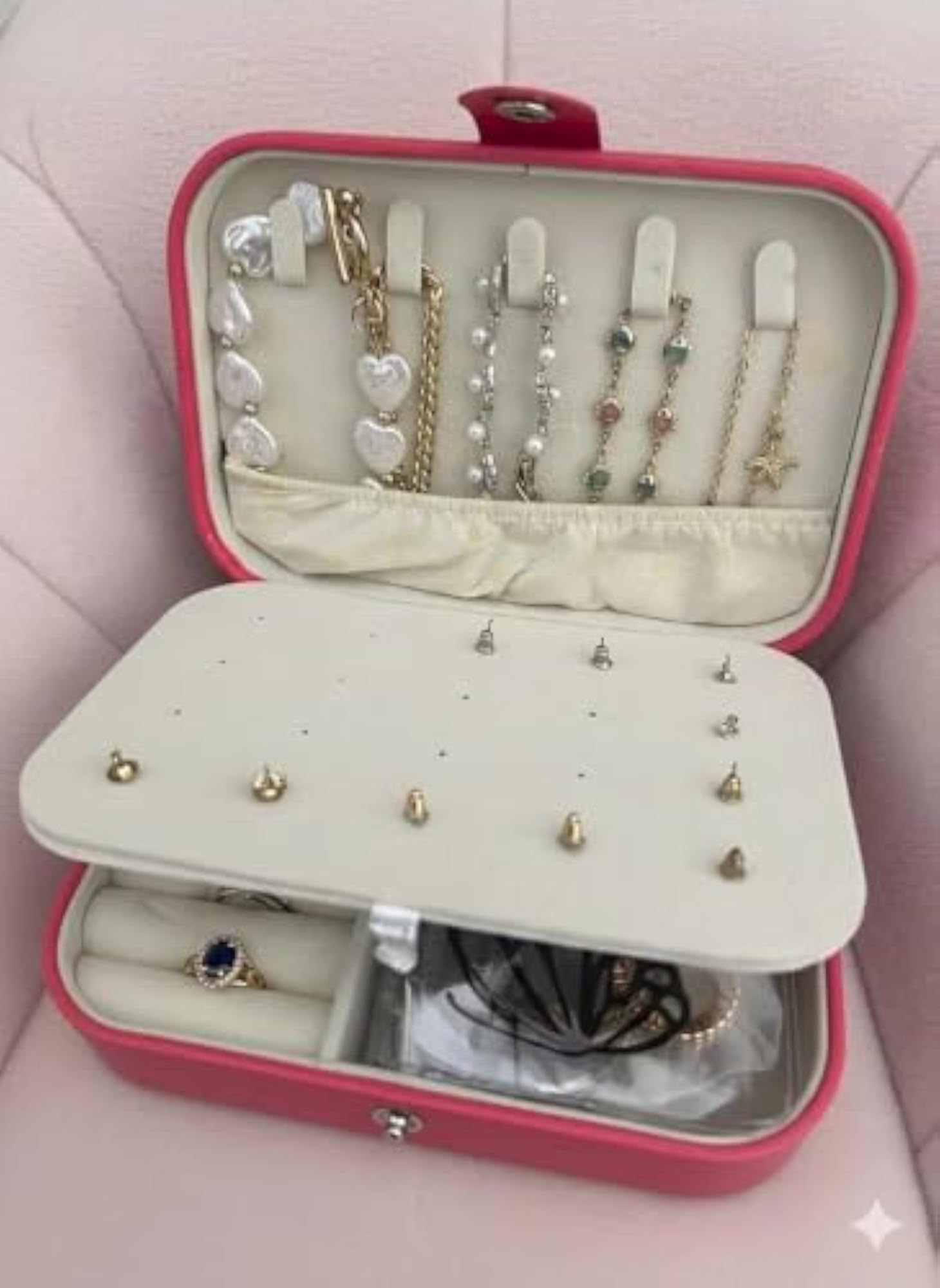 Portable Travel Jewelry Box, Small Two-Layer Organizer
