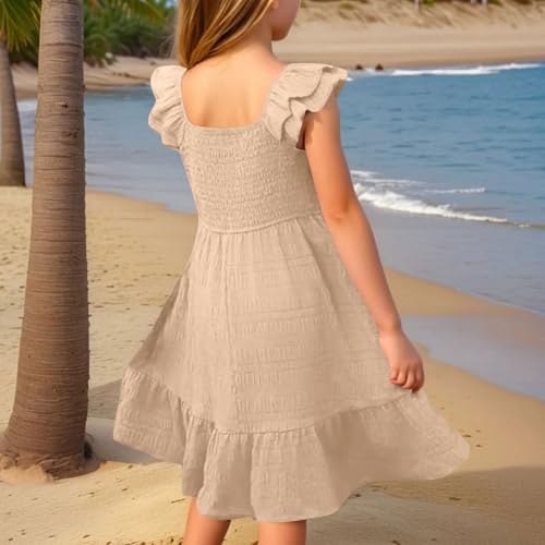 Girls Ruffle Short Sleeve Summer Dress Double Pleated A-Line Square Neck Flowy Dresses Kids Toddler Pageant Elegant2
