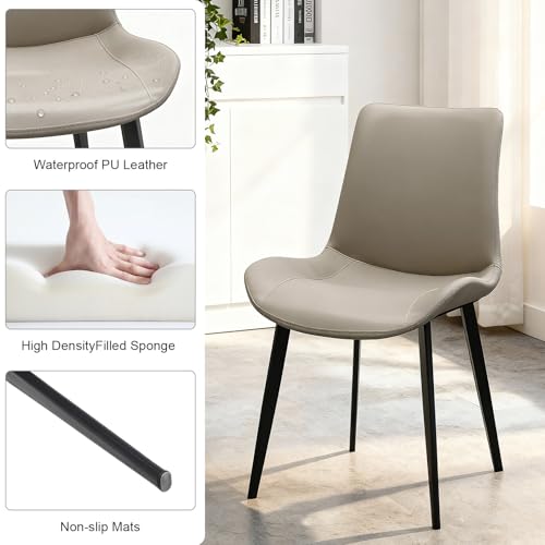 Image of Modern Dining Chairs Set of 4, PU Leather Dining Room Chairs, Upholstered Kitchen Chairs with Ergonomic Backrest & Sturdy Metal Legs, Perfect for Dining Room, Living Room, Light Grey