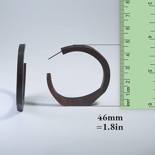 46Mm Large Wooden Hoop Earrings Studs For Women, Lightweight Brown Boho Dangle Handmade Wood Earrings Studs Bohemia Summer Beach Gifts #TOP2