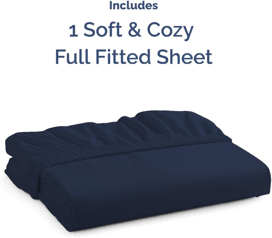 Full Fitted Bed Sheet - Bottom Single Fitted Sheet Only - Ultra-Soft Hotel Luxury Bedding w/ 8-16 Inch Deep Pockets - Breathable, Cooling & Wrinkle Free - Easy-Fit, Fade & Shrink Resistant - Navy Blue