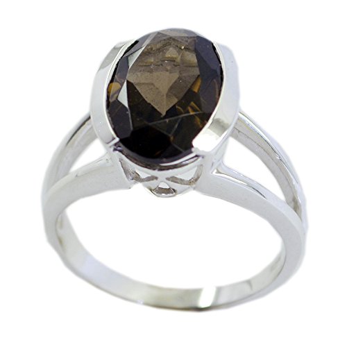 Bague quartz fumé ovale argent ajustable taille H à Z pour femme et homme