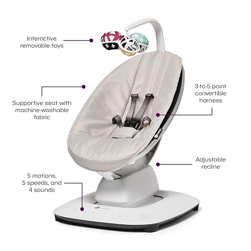 4moms MamaRoo Multi-Motion Baby Swing in Classic Grey with Mesh Infant Insert, Mint - Thumbnail 3