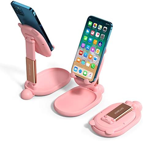 OATSBASF Cute Bear Phone Stand, Foldable Angle Height Adjustable Cell Phone Stand for Desk, Portable Universal Multifunction Phone Holder Stand, Compatible with iPhone, Switch, All Phones (Pink)