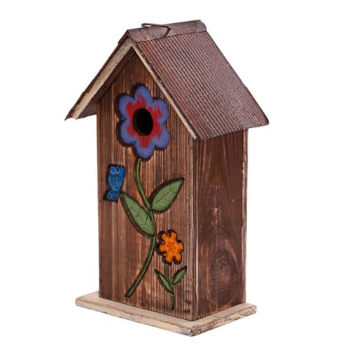 Topadorn Wooden Birdhouse Carved Floral Bird House for Outdoor Yard Garden Porch Patio Country Decor Brown Hanging Bird House Gift for Bird Lovers