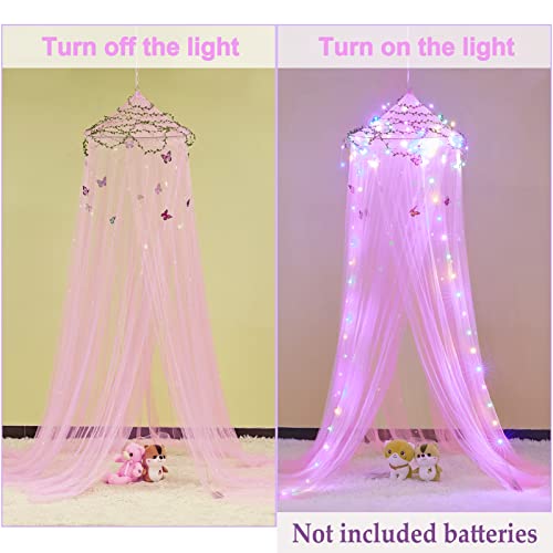 Fiobee Bed Canopy For Girls Room Bed Canopy Curtains With Led Lights Mosquito Net Diy Princess Room Décor With Stars Butterflies For Kids Bedroom, Hot Pink #TOP3