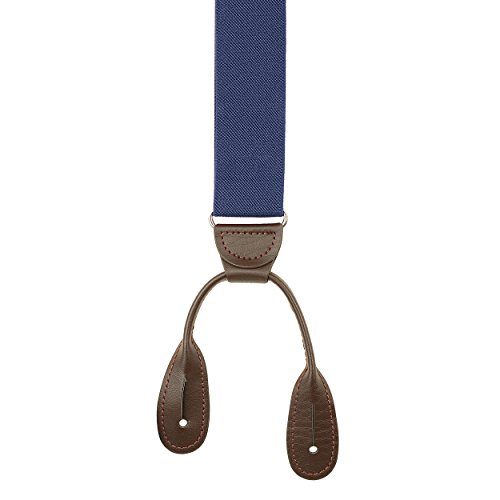 Fashion Accessories Leather Tuxedo Suspenders for Men: Button Pant Braces Clothes Accessory with Elastic, Y Back Design - (Navy Blue) - Thumbnail 4
