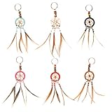 (6 Piece) Mini Dream Catcher Keychain Set Handmade Real Feathers Pendant Accessories For Women