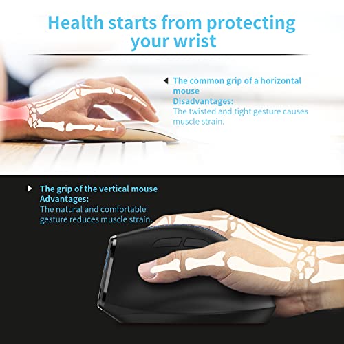 Attoe Ergonomic Mouse,2.4G Wireless Right Handed Vertical Computer Mouse Rechargeable Pc Gaming Mouse Optical Usb Mice For Laptop Mac #TOP1