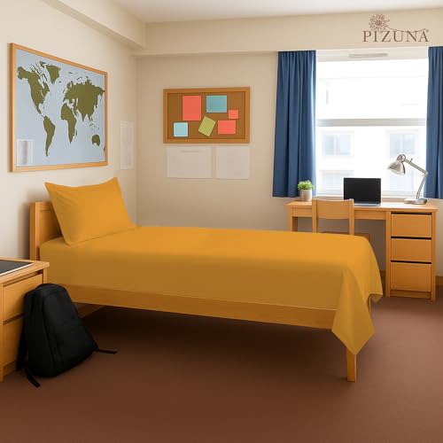 Image of Pizuna 100% Cotton Bedsheet Single Honey Gold, 400 Thread Count Long Staple Combed Cotton Flat Bedsheets 60 x100 Inches with 1 Pillow Cover, Bed Sheet for Single Bed