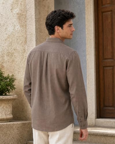 Image of Nobero Breezy Premium Linen Cotton Shirt for Men | Stylish Casual Shirts for Men | Semi Cut Collar | Box Pleat | Curved Hem | Regular Fit | Full Sleeve | S-XXXL
