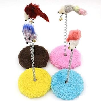 Pups&Pets Interactive Spring Toy Teasing Cat Toy Cat Chew Toy for Kittens Cat Scratching Pad and Spring Toy for Cats Elastic Feather Scratch Boards Round Table (Color May Vary) 1 Pcs
