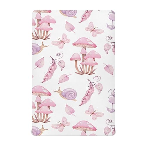 Image of Mazeann Mushrooms Fairy Forest Crib Sheets Soft Breathable Fitted Baby Crib Sheets Mattress Cover for Girl Boys, 52" x 28" x 9"