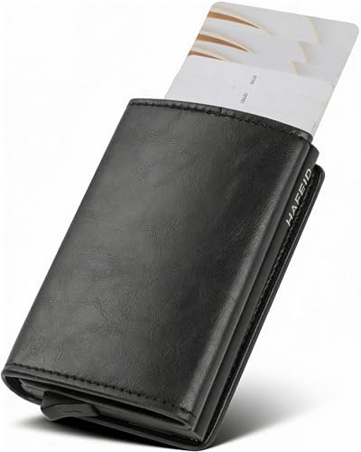 HAFEID Magnet Wallet Slim - Kartenetui mit RFID Schutz - Portemonnaie mit Münzfach und Scheinfach - Kreditkartenetui und Geldbeutel - Geldbörse für Damen und Herren - mini Portmonee Schwarz