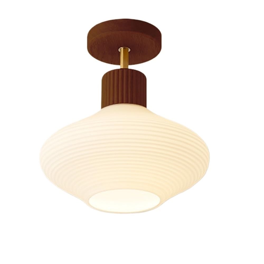 LUOYAOB Japanese Nordic E27 Ceiling Lights Glass Shade Semi Flush Mount Ceiling Lamp Wooden Base 3-Color Dimmable Ceiling Light Fixture for Bedroom Living Room Study Office Hotel Lobby(Walnut)