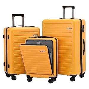 TydeCkare 3Pcs (20/24/28) Luggage Set, HardShell ABS+PC with TSA Lock, 20″ 21.65 * 15.35 * 7.87″ Carry On with Front Pocket, 24″ 65L and 28″ 101L Checked Luggage, Orange