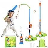 JoyCat 3-in-1 T Ball Set for Kids 3-5,Toddler Baseball Set-T Ball Stand,Hanging Tee,Auto Launcher,6 Balls-Adjustable Height Sports&Outdoor/Indoor Toys for 3 4 5 6 7 8 Year Old Boy Girl Birthday Gift