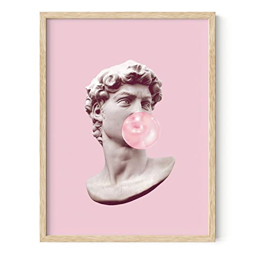 Gum Poster David Bubble Pop Art - By Haus And Hues | Pop Art Wall Decor Pink Pictures Wall Decor Pink Posters For Room Aesthetic Blush Pink Room Decor For Bedroom (Beige Framed) (12X16) #TOP19