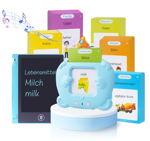 ilauke Flash Card Speaking Deutsch, Sprechende Lernkarten Deutsch ab 1 2 3 4 5 6 Jahre, Sprechende Flash-Karten Lernkarten Kinder 255 Blätter 510 Wörter Geschenk Spielzeug Für Mädchen Jungen (Blau)