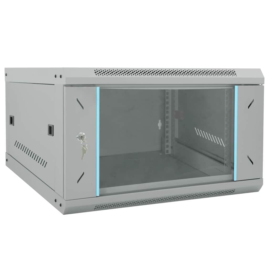 Armadio di rete da parete 53 x 60 x 30 cm, alloggiamento server in acciaio da 19 pollici con porta in vetro di sicurezza, grigio, armadietto dati per ufficio e infrastrutture IT