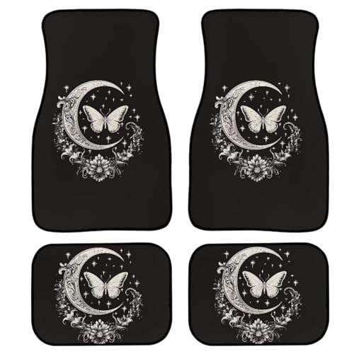 AFPANQZ Moon Butterfly Car Floor Mats Full Set of 4 Women Auto Interior Decoração Acessórios Tapetes Contorno Forros Carpete Carro SUV Caminhão Van