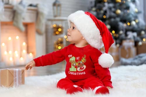 Von kilizo Baby Christmas Outfit My First Christmas Baby Girl Boy Outfit Footed Romper Santa Hat 2Pcs2