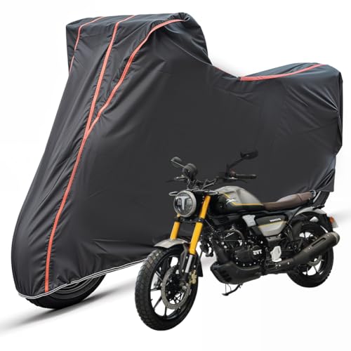 Image of Two Wheelers Bike Body Cover Compatible for TVS Ronin, UV Resistant, Dustproof, Triple Stitched, Elastic Bottom, Red Piping Motorcycle Cover (Black, Pack of 1)