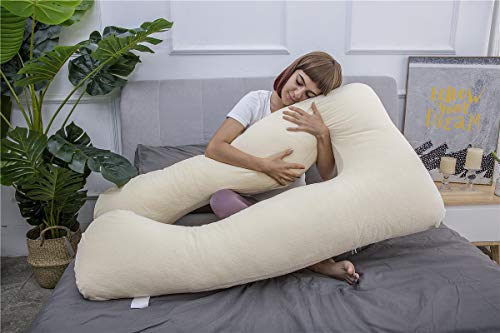 MOON PINE Pregnancy Pillow, U Shaped Full Body Pillow for Maternity Support, Sleeping Pillow with Velour Cover for Pregnant Women (Yellow)