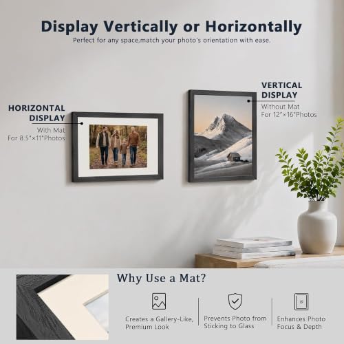 Image of VCK 12x16 Picture Frame 5 Pack, Black Exclusive Wood, Real Glass, for Print