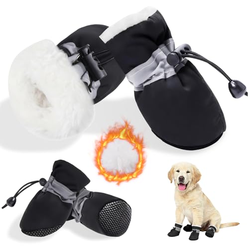 SSIMIDAPT 4 Pezzi Stivali per Cani, Stivali per Cani Paw Protector, Calzini Antiscivolo per Cani con Striscia Riflettente, Scarpe Cane Neve Regolabili, per Cani Piccoli Medi Grandi