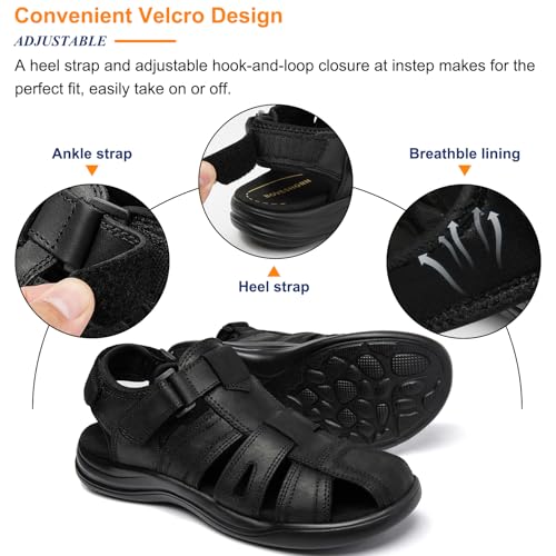 Image of Men's Sport Sandals Closed Toe Leather Hiking Athletic Walking Outdoor Beach Trail River Fishing Water Shoes Lightweight Comfortable Waterproof