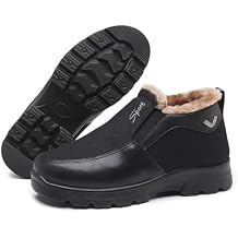 Mens Snow Shoes Casual Slip-on Winter Warm Loafers Shoes Fur Lined Ankle High Lightweight Non-Slip Snow Boots for Elderly Walking