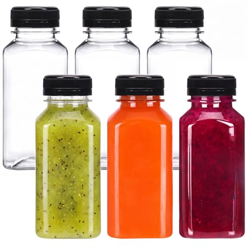 Moretoes 6pcs 8oz Plastic Juice Bottles with Caps, Clear Empty Reusable Water Bottles, Disposable Beverage Containers Bulk for Juicing Smoothies Turmeric Juice Milk and Other