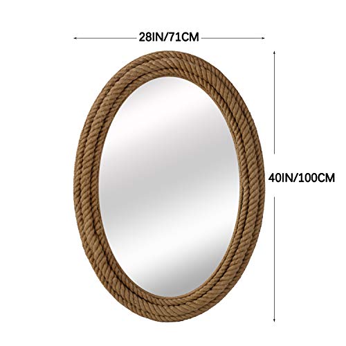 FUIN 28 x 40 Inches Oval Wall Mirror with Jute Rope Frame for Nautical Coastal Beach Decor - Image 2