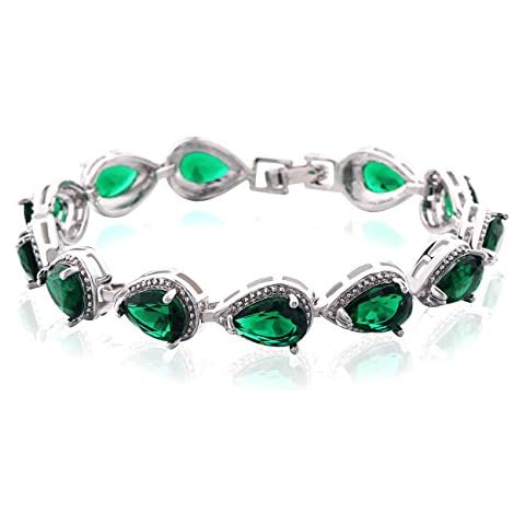 GULICX Lady Green Teardrop Party Tennis Bracelet Chain Cubic Zirconia CZ Silver Tone Cover