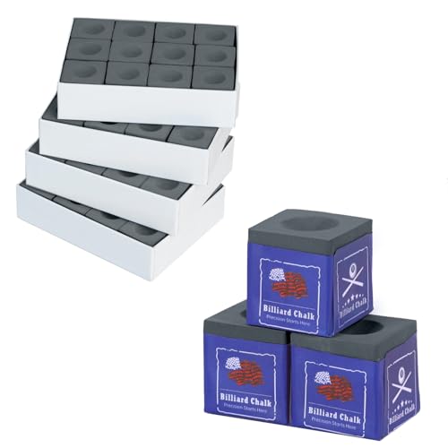Kmise Professional Pool Cue Chalk, 12 Cubs / 48 Cubs, with Storage Box, Fine Powder, 4 Colors, Billiard Cue Chalk Suitable for Each Cue Tip Size (Grey, 48 Pack)