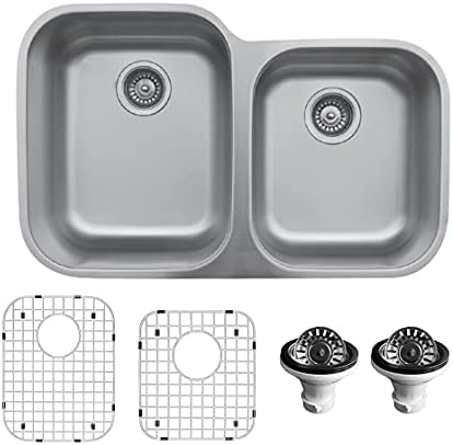 Karran U-6040R-PK1 Undermount Stainless Steel 32 in. Double Bowl Kitchen Sink Kit