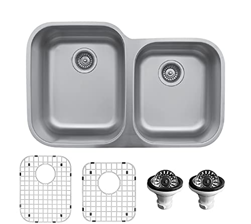 Karran U-6040R-Pk1 Undermount Stainless Steel 32 In. Double Bowl Kitchen Sink Kit #TOP20