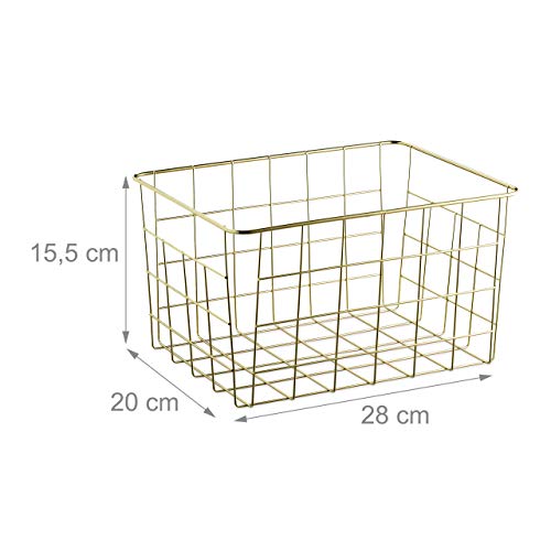 Relaxdays Drahtkorb 3er Set, rechteckig, Gitterkorb zur Aufbewahrung, HBT: 15,5 x 28 x 20 cm, Deko Metallkorb, gold