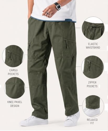 Image of Men's Cargo Pants | Casual Cotton Cargo Trousers for Men | Regular Fit Multi Pocket Outdoor Travel Pants | Stylish Comfortable Casual Bottom Wear for Men