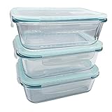 Frischhaltedose Glas Set, Frischhaltedosen aus Glas mit Deckel- I Vorratsdosen Glas Meal Prep Boxen Glas Aufbewahrungsbox 6 Teile (3 Behälter mit 3 verschließbaren Deckeln) (680ml+680ml+680ml)
