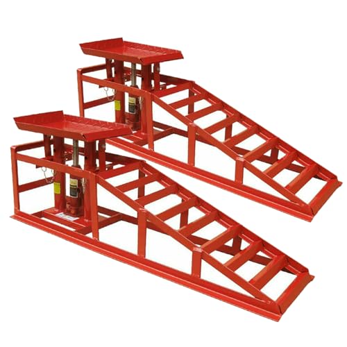 4 Ton Hydraulic Car Ramps, 2PCS Heavy Duty Garage Auto Van Bottle Lifting Jack Ramp Adjustable Height Red